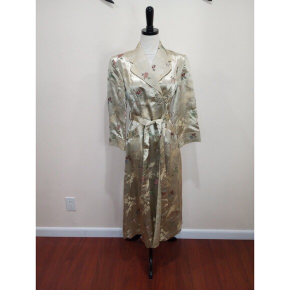 Vintage! Custom 1940's Silk Satin Floral Embroidered Dressing Gown - XXS / XS - Picture 1 of 9